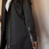 Black suede leather with black female coat