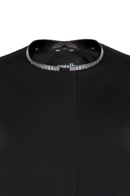 A smart coat with detachable diamond collar design - front view.